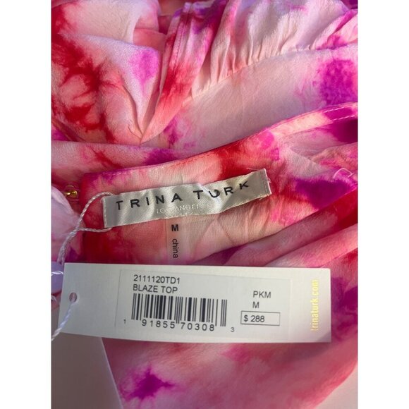 Trina Turk Silk Blouse NEW Water Color Tie Dye Ladies Size MED Halter Style - Picture 7 of 11